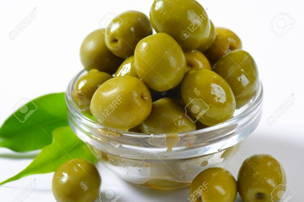 Bowl of brine cured green olives